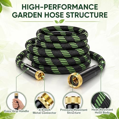 Garden Hose 25 FT, Non-Expanding Water Hose with 10 Pattern Spray Nozzle - Image 5