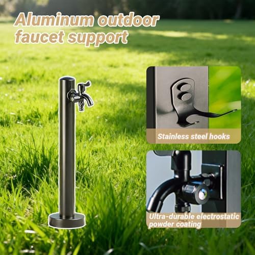 Stainless Steel Garden Hose Holder - Vertical Square, Double Faucet, Antifreeze, Freestanding, Durable for Patio & Backyard - Black Finish, Low-Cut Design - Image 3