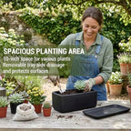 MyGift 10 Inch Matte Black Ceramic Succulent Planter with Tray - Image 3