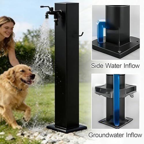 304 Stainless Steel Garden Hose Stand with Faucet, Freestanding Outdoor Water Column, Antifreeze Design for Backyard, Farm & Pasture, 31.5in Black - Image 6