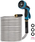 Metal Garden Hose 75 ft x 5/8 in OD with 10 Pattern Sprayer Nozzle, Stainless Steel Water Hose, Non Expandable Flexible Kink Resistant Heavy Duty Hose for Yard, Car Washing and Pet Bath by Unknown
