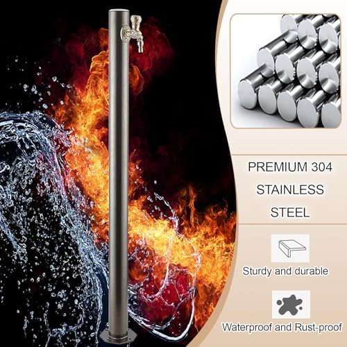 Stainless Steel Water Hose Stand with Copper Faucet, Vertical Garden Water Column, Outdoor Side Inlet, Durable Landscape Feature for Gardens, Patios, and Yards (Antique 1) - Image 2