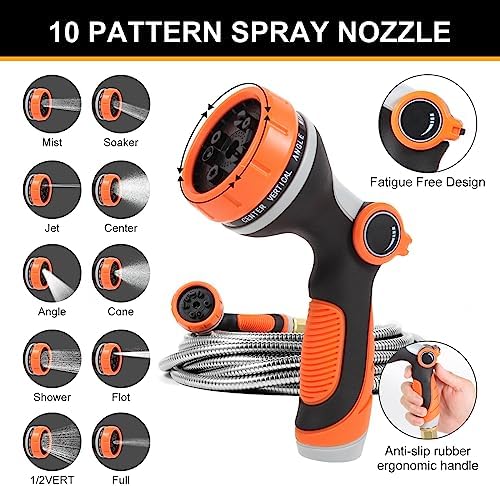 150 ft Garden Hose, Metal Water Hose 100 ft with 10 Function Nozzle & 3/4 Copper Fitting, Heavy Duty & Flexible, Kink Free & Lightweight for Yard, Outdoor, Lawn, Patio & Car - Image 5