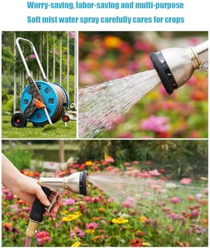 Garden Hose Reel Cart with 9-Pattern Metal Spray Nozzle, Brass Connectors, and Stable Steel Frame, 10m - Image 6