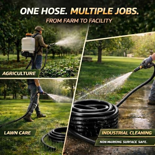 Garden Rubber Hose 3/8"ID x 50ft PVC Spray Reinforced Hose, Black, 600 Psi - Image 5