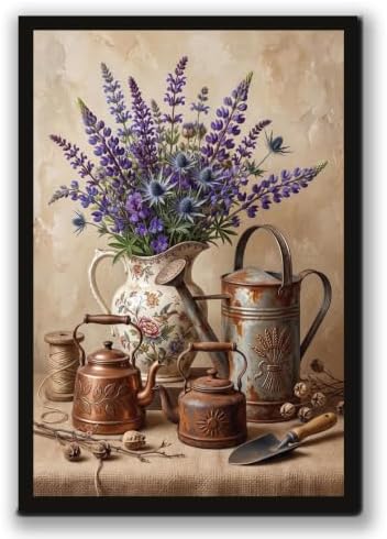 Purple Wildflowers Copper Kettle Art (Black Framed,08x12inch) by Unknown
