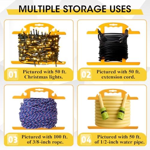 Ripeng 10 Pcs Heavy Duty Extension Cord and Hose Reel with Carrying Handle, Durable ABS H-shape Design Fits 100ft Cord Cable or Water Hose, 50ft Soaker Tube Management (Yellow) - Image 5
