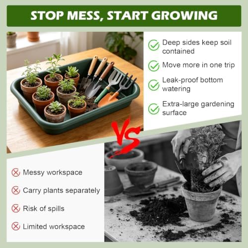 5 Pack Plant Potting Tray- Multifunctional Garden Tidy Tray, 17"x12", Green - Image 6