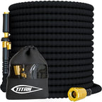 TITAN Flexible Garden Hose 25FT – Ultra Lightweight, Heavy Duty Water Hose with Brass Fittings & Jet Nozzle – Kink-Free, Non-Expanding, Durable Fabric Hose for Yard, Lawn, Car Wash, Outdoor Use by Titan