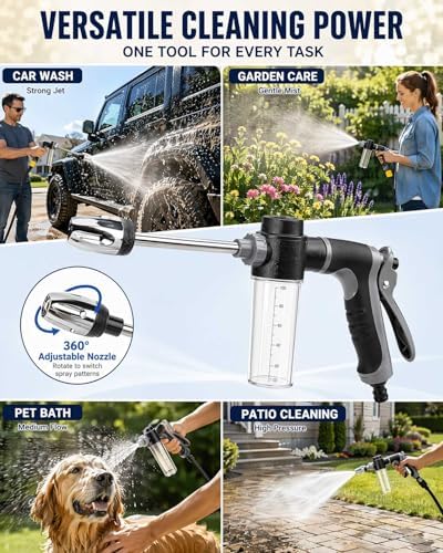 Heavy Duty Garden Hose Nozzle, 2026 Upgraded High Pressure Water Cleaning Jet, Multi-Function Sprayer for Lawn, Yard, Car, Pet, Driveway – Universal Fit 3/4 Inch Thread, No Electricity Needed - Image 7