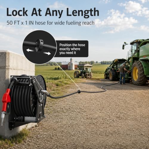 3/4" Diesel Fuel Hose Reel, Industrial 65ft 300 PSI Retractable Hose for Diesel Spring Driven, Auto Swivel Fuel Pump Transfer Hose with Nozzle, Refueling for Service Truck,Tank, Aircraft - Image 5