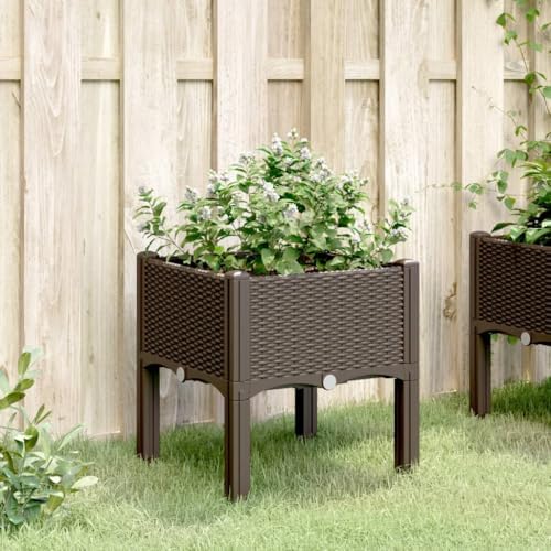Raised Garden Planter Box with Legs 15.7" Rattan Look Brown - Image 3