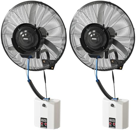 ROVSUN 20" Outdoor Misting Wall Fan with Water Tank, Industrial Wall Mount Mist Fan with BLDC Motor, 4-Speed High Velocity Waterproof Oscillating Fan, Workshop, Patio, Greenhouse, UL Listed, 2-Pack by ROVSUN