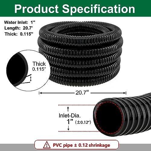 LONGRUN Pond Tubing 1 Inch Diameter, 20.7 Feet Long Corrugated Flexible Hose Pipe with Clamps Pipe Fittings, Pool PVC Tube for Garden Ponds Waterfalls Camping Caravans Filters Drainage Marine - Image 3