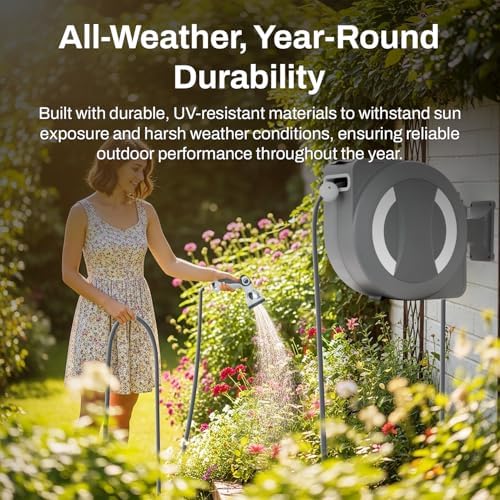 Betta EaseReel Battery-Powered Wall-Mounted Retractable Hose Reel, with Quick-Access Dual Hose Length Control, 8 Spray Patterns Nozzle, Automatic Roll-Up & Tangle-Free Hose Guide (1/2'', 78FT/23m) - Image 6