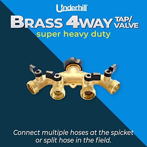 Underhill Outlet Splitter Adapter for Garden Water Hose, 3/4-Inch Hose Thread, Brass 4-Way Heavy-Duty with Shut Off Valve Control, A-HB4 - Image 5
