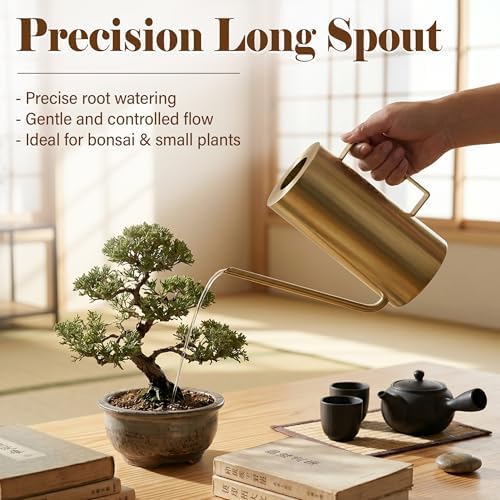Stainless Steel Plant Watering Can 50oz/1.5L Indoor Modern with Long Spout, Garden Irrigation Metal Tool for House Potted Plants Bonsai Flower Decorative, Gold Color - Image 4