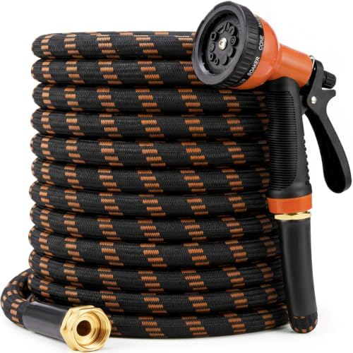 Garden Hose 150 ft, 2026 Upgraded Kink Free Flexible Water Hose 150ft With 10 Pattern Spray Nozzle, Leak-Proof, Portable, Ultra Lightweight & Durable Garden Hose for Yard, Lawn, Outdoor Black & Orange by Unknown