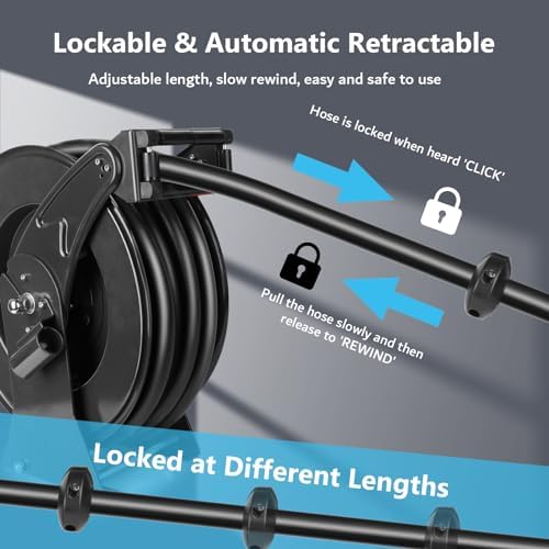 3/4" x 50ft Diesel Fuel Hose Reel Black, Heavy Duty Retractable Hose Reel Spring Driven Auto Swivel 300PSI Fuel Line Transfer Hose with Fueling Nozzle for Tank Truck Trailer Boat Cart - Image 3