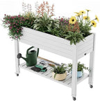 Elevated Raised Garden Bed with Wheels,Outdoor Large Resin Patio Planter Box Stand Divisible with Drain Plug,Water Monitor for Plants Vegetables Flowers Fruits(Ashen) by GYMHILL