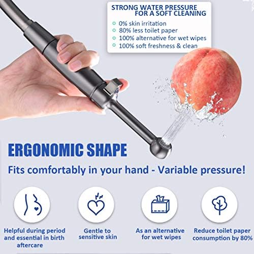 SonTiy Handheld Bidet Toilet Sprayer Gunmetal, Cloth Diaper Sprayer Bathroom Hand Held Jet Spray Bidet Attachment for Toilet with Adjustable Pressure Control, Solid Brass, 7.2" Bidet Wand - Image 2