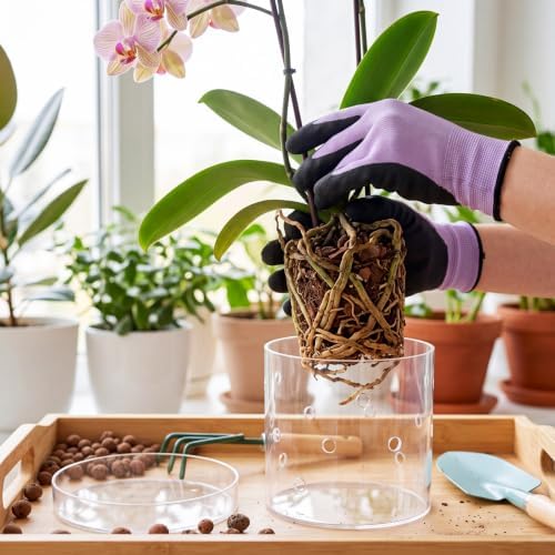 8 Inch Clear Acrylic Orchid Planter Pot with 360° Round Holes & Tray - Image 4