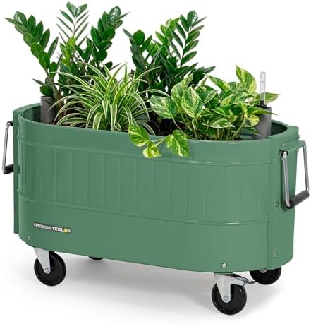 Permasteel Self-Watering Garden Bed, Rolling Planter for Vegetables, Flowers, Herbs, and Fruit, Outdoor Indoor, Caster Wheels, Sage by Unknown
