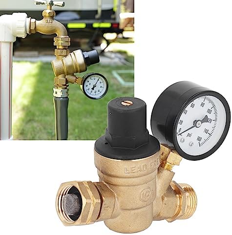 Tyenaza RV Water Pressure Regulator, Brass Water Pressure Reducer Kit 160PSI with Gauge Inlet Screen Filter, Drip Irrigation System for Camper Travel Trailer - Image 5