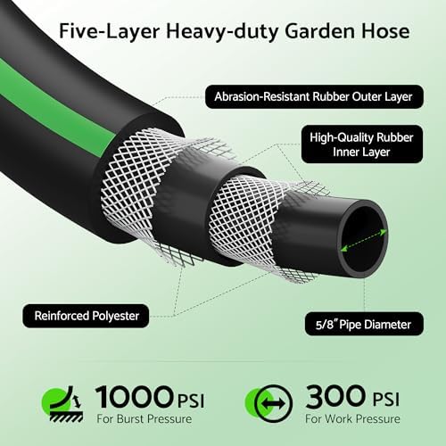 Heavy Duty Garden Hose 50 ft x 5/8", 5-Layer Hybrid Water Hose - Image 2