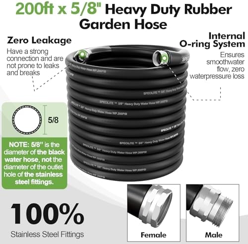 SPECILITE 5/8" Garden Rubber Hose 200 ft with High Flow Nozzle - Image 3