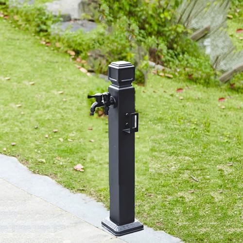 Freestanding Garden Water Column - Outdoor Dual Faucet Hydrant, Freeze-Proof Hose Bib for Vertical Garden Irrigation, Black Courtyard Faucet Post (H23.6in) by Unknown