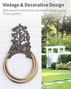 Cast Iron Garden Hose Holder Heavy Duty - Rustic Wall Mount Water Hose Hanger Reel Organizer, Decorative Birds & Branch Design, Vintage Outdoor Garden Yard Patio Storage Rack, Black-Brown - Image 6