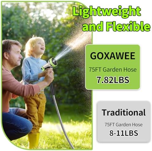 GOXAWEE 75FT Garden Hose, Stainless Steel Water Hose, 10 Function Nozzle - Image 3