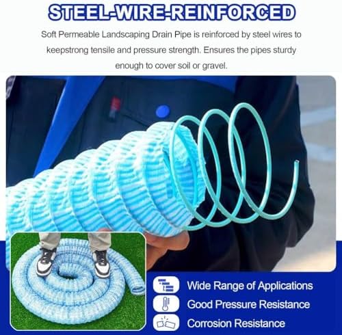 2/3/4/6/8/10/12 Inch Diameter Soft Infiltration French Drain Pipe Non Woven Fabric Flexible Drainage Pipes for Outside Yard/Road Shoulder Corrugated Drain Hose,L 17m(55.8ft),12in - Image 4