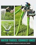 RAINPOINT 3 Way Hose Splitter, 100% Metal Heavy Duty Garden Hose Splitter With 1.9" Extra Long Handle & Individual Shut Off, 3/4 Inch GHT Thread Water Hose Connector For Spigot Faucet (Dark Green) - Image 7
