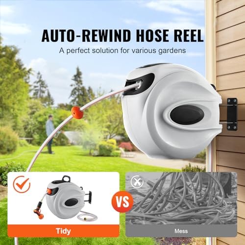 Happybuy Retractable Hose Reel - 130 ft x 1/2 inch Garden Water Hose with 180° Swivel Bracket, 9-Pattern Nozzle, Automatic Rewind, Lock at Any Length, Slow Return System - Image 2