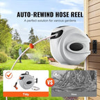 Happybuy Retractable Hose Reel - 130 ft x 1/2 inch Garden Water Hose with 180° Swivel Bracket, 9-Pattern Nozzle, Automatic Rewind, Lock at Any Length, Slow Return System - Image 2