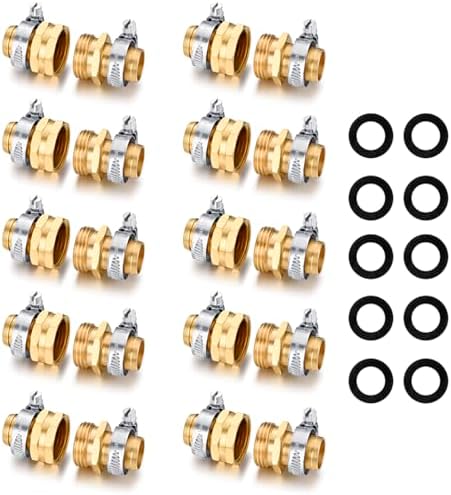 SIGURANTA Garden Hose Repair Connector with Clamps Hose End Repair Kit,3/4" Barb Garden Hose Fittings Male and Female brass garden hose ends (3/4"Barb-10 Set) by SIGURANTA