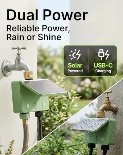 Solar WiFi Water Timer for Garden Hose 2-Pack with Hose Splitter, 4-Zone Solar Powered Smart Irrigation Controller with Flow Meter, Rain Delay & Auto Irrigation, Brass Inlet, No Hub Required - Image 4