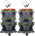 GameXcel Vertical Planter Tower - 3 Tier Stackable Garden Planters with Wheels and Tools Plant Pots for Strawberry Herb Flower and Vegetable Indoor Outdoor Use Dark Gray 2 Pack by GameXcel