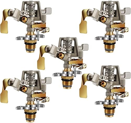 Impact Sprinkler Head Brass Pulsating Sprinkler Lawns Garden Adjustable 360 Degrees Watering Heavy Duty Sprinkler Head with Nozzles for Yard and Grass Irrigation (5 Pieces) by CHENGU