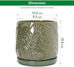 D'vine Dev Embossed Leaves Ceramic Planter, 10 in, Olive, 27-A-P-0 - Image 4