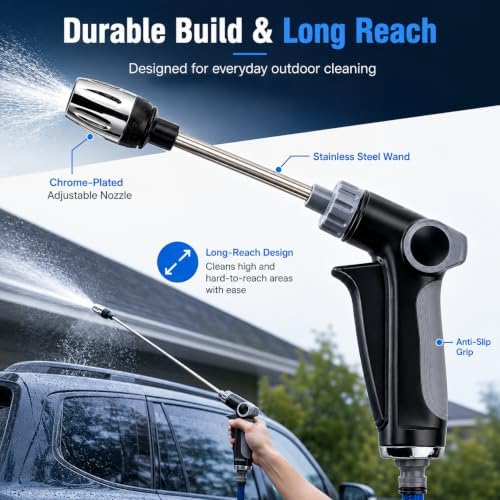 Adjustable High Pressure Jet Nozzle Power Washer for Garden Hose, Power Washer Wand with Foam Bottle, 3 Adapters - Image 5