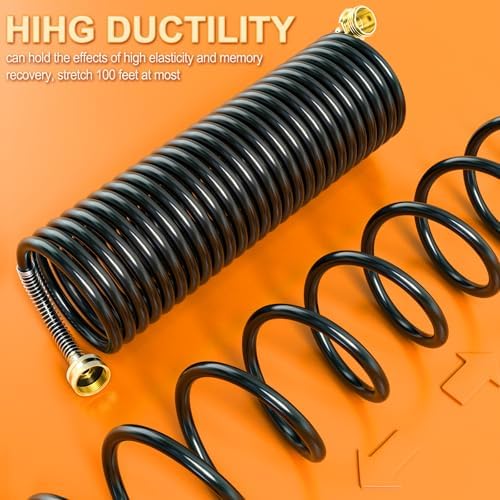 GASHER 100FT x 3/8" Coil Garden Hose, Expandable Garden Hose with 3/4" Brass Connector, Watering Hose Includes 8 Patterns Spray Nozzle for Outdoors Lawn Watering Car Washing - Image 5
