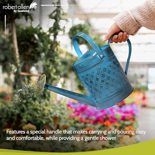 Headwind Wexley 2 Gallon Watering Can, Large Metal Watering Can Outdoor with Brass Rose Sprinkler Head, Vintage Galvanized Steel Garden Watering Can – Mountain Blue Wave - Image 2