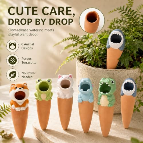 Terracotta Watering Spikes, Animal Shape Automatic Self-Watering Globes, Slow Release Plant Waterer Devices for Indoor Outdoor Plants, Home, Office, Balcony & Patio (2 Set) - Image 2