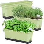Window Box Planter 4 Packs, 17 Inches Rectangle Flower Pots with Drainage Holes & Trays, Pots for Vegetables, Herbs, Flowers, Garden Windowsill Balcony (Light Green, 17 * 5.1 * 6 inch) by Oliz