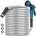 Garden Hose 100ft, Metal Water Hose, Kink-Free, Flexible Stainless Steel Hose, Heavy Duty Abrasion Resistant Leakproof Hose with 10-Function Spray Nozzle for Yard, Lawn, Outdoor, Marine and Camper by Velybrin