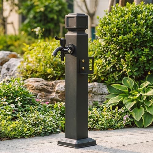 Outdoor Garden Water Column with Dual Outlet Faucet,Vertical Freestanding Aluminum Alloy Hydrant Stand with Integrated Hose Holder Hook,for Courtyards,Pet Bathing(23.6in) by Unknown