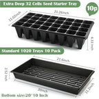 RooTrimmer 10 Pack 1020 Trays No Holes and 10 Pack 4.3" Deep 32 Cell Seed Starter Trays, 20" x 10" - Heavy Duty Plastic Nursery Flats for Seed Germination & Plant Propagation (10 Sets) - Image 2